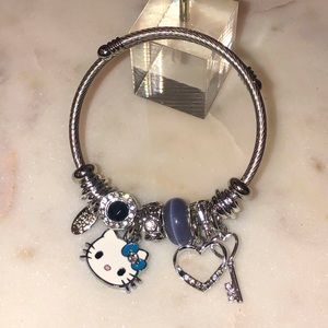 ✨NEW✨ Hello Kitty Charm Pendant Adjustable Blue & Silver Tone Bangle Bracelet
